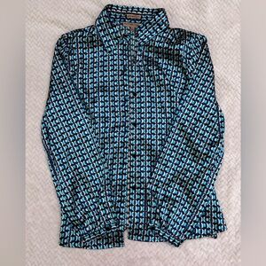 Notations Blue and Black Geometric Button-Down Shirt
